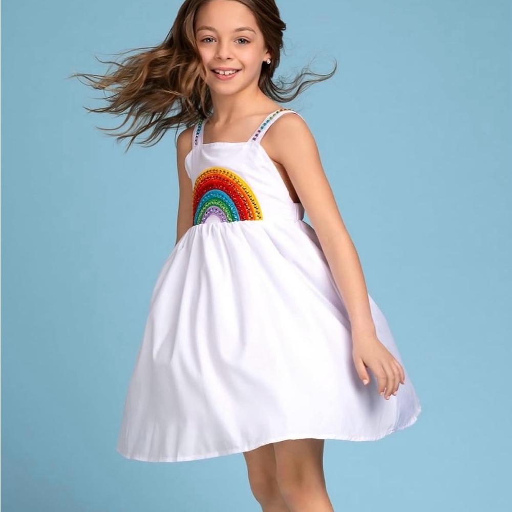 Lola + The Boys White Rainbow Dress